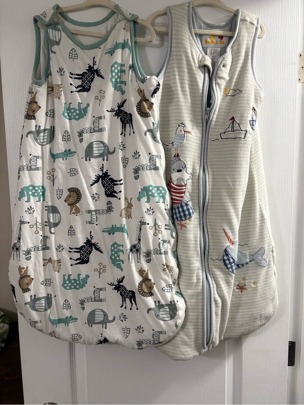 Kids Sleep Sack Pajama - White with Teal & Gray Animal Print